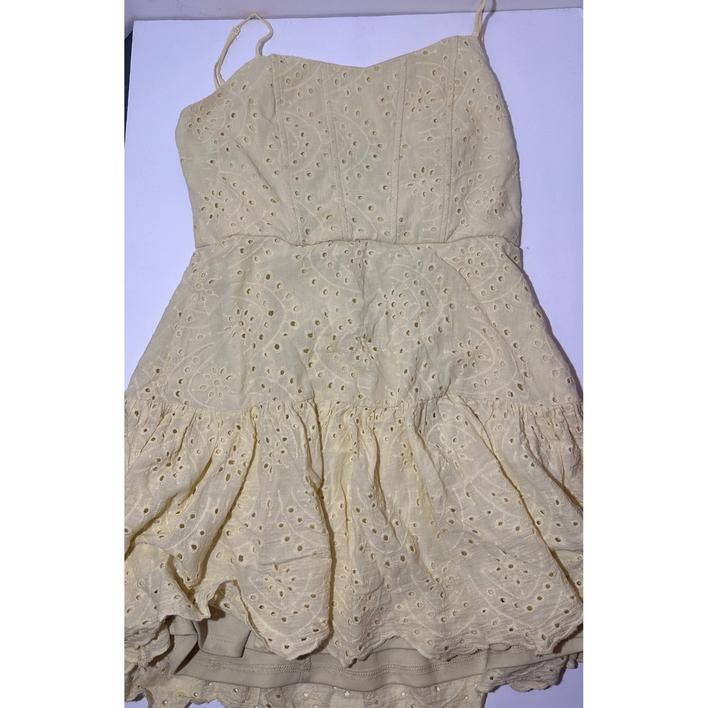 Mi Ami for Francesca's Yellow Eyelet Mini Dress Tiered Ruffle